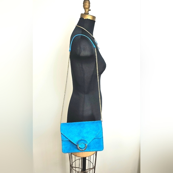 Banana Republic Blue Suede Crossbody Clutch – Gold Ring Closure – NWT - Picture 13 of 16